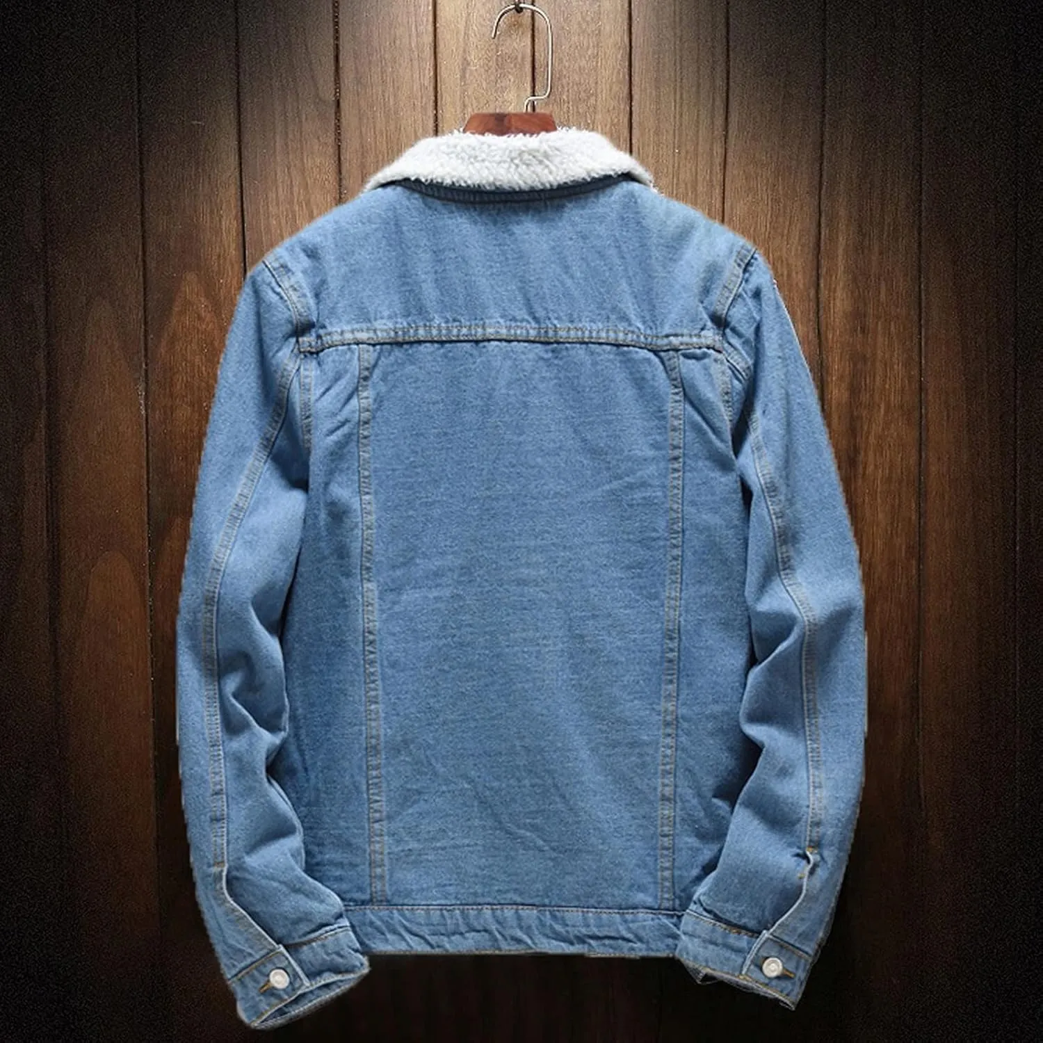hlysgo Men's Sherpa Fleece Lined Denim Jacket Warm Winter Trucker Jacket Cowboy Long Sleeve Button Down Jean Jacket Coats
