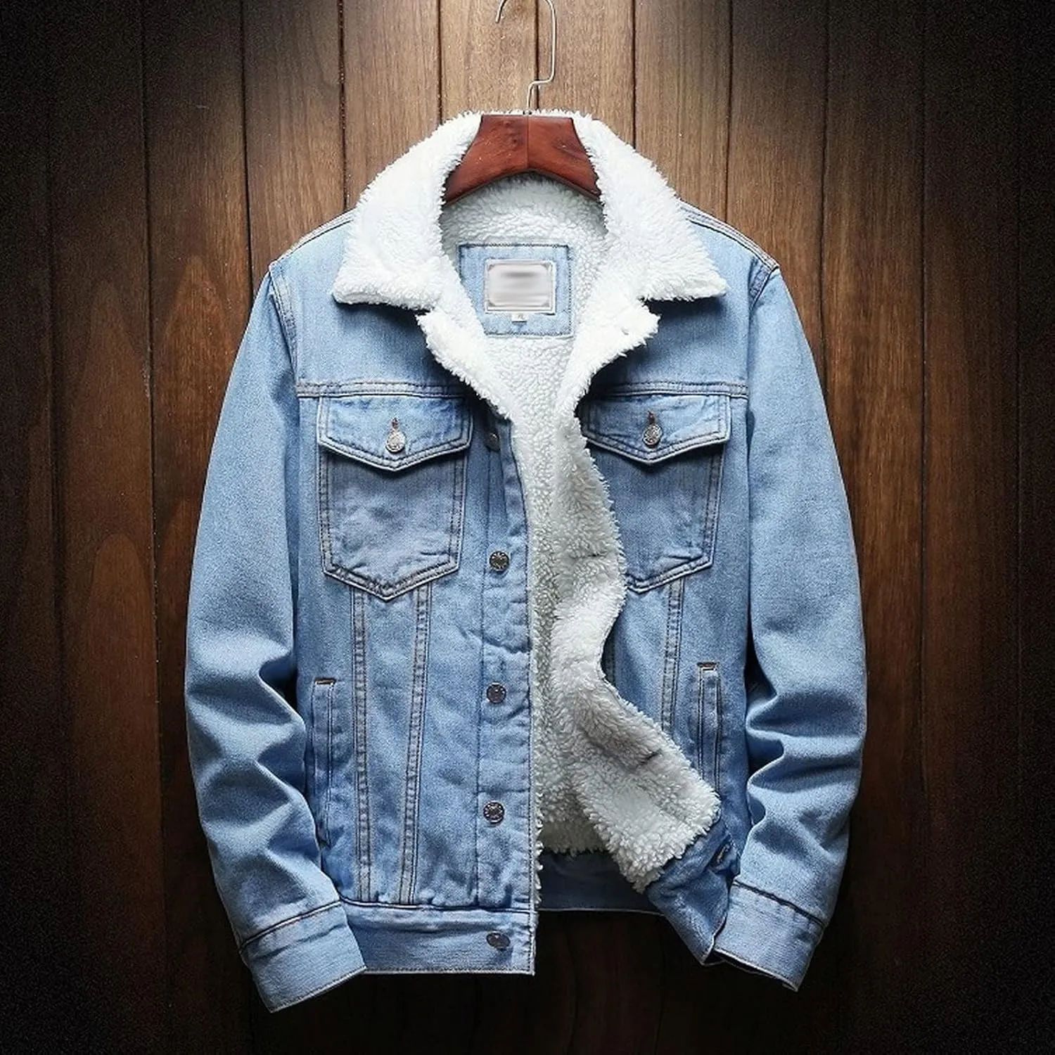 hlysgo Men's Sherpa Fleece Lined Denim Jacket Warm Winter Trucker Jacket Cowboy Long Sleeve Button Down Jean Jacket Coats
