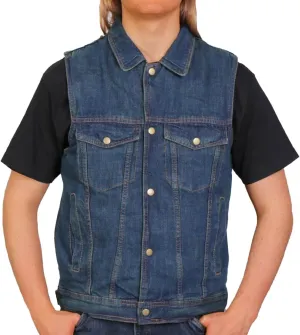 Hot Leathers Men's Standard Denim Biker Vests, Vsm6001-blue