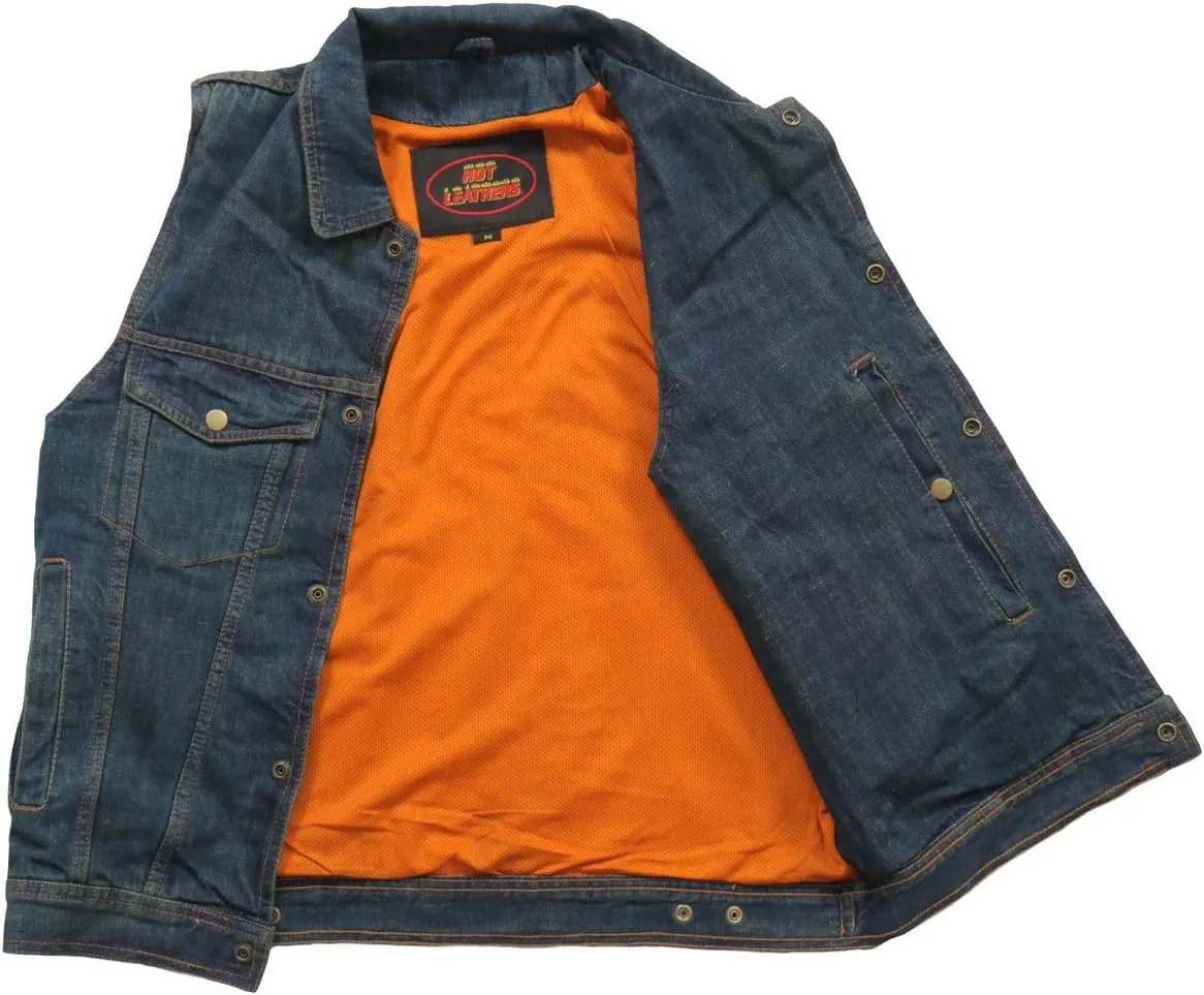 Hot Leathers Men's Standard Denim Biker Vests, Vsm6001-blue