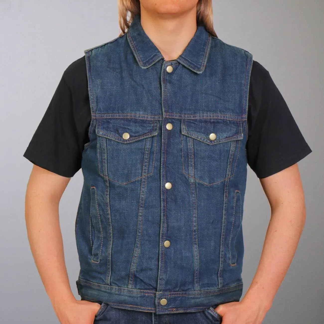 Hot Leathers Men's Standard Denim Biker Vests, Vsm6001-blue