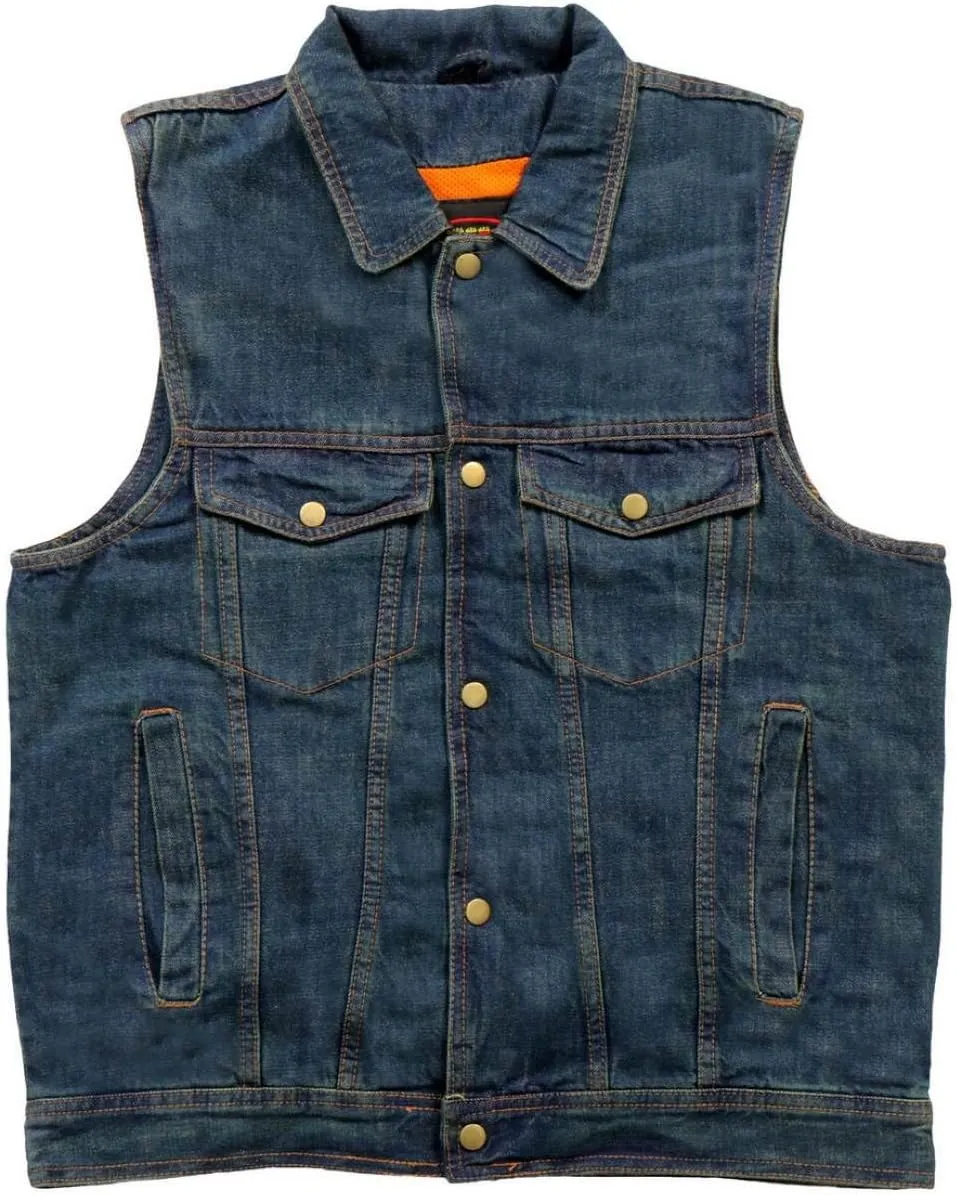 Hot Leathers Men's Standard Denim Biker Vests, Vsm6001-blue