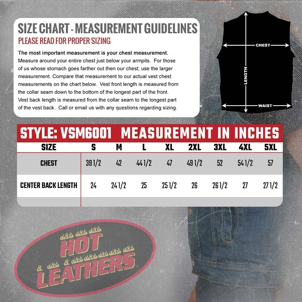 Hot Leathers Men's Standard Denim Biker Vests, Vsm6001-blue