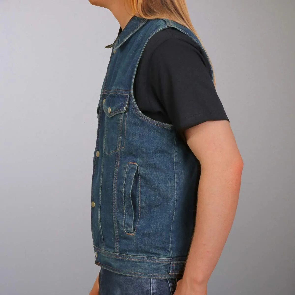 Hot Leathers Men's Standard Denim Biker Vests, Vsm6001-blue