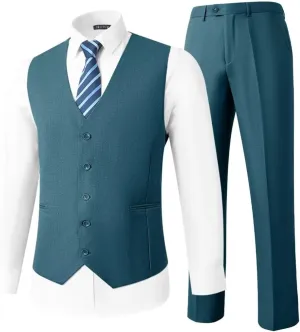 HUUTOE Mens Vest and Pants Suit 2 Piece Slim Fit Suits for Wedding Grooms Dress Waistcoat Pants Casual Prom Tuxedo Set