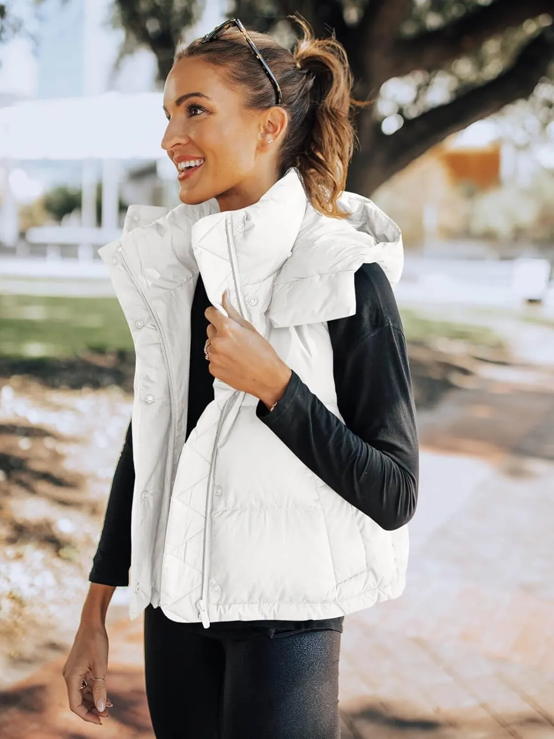 Imily Bela Womens Quilted Puffer Vest Hooded Winter Casual Stand Collar Gilet With Pockets