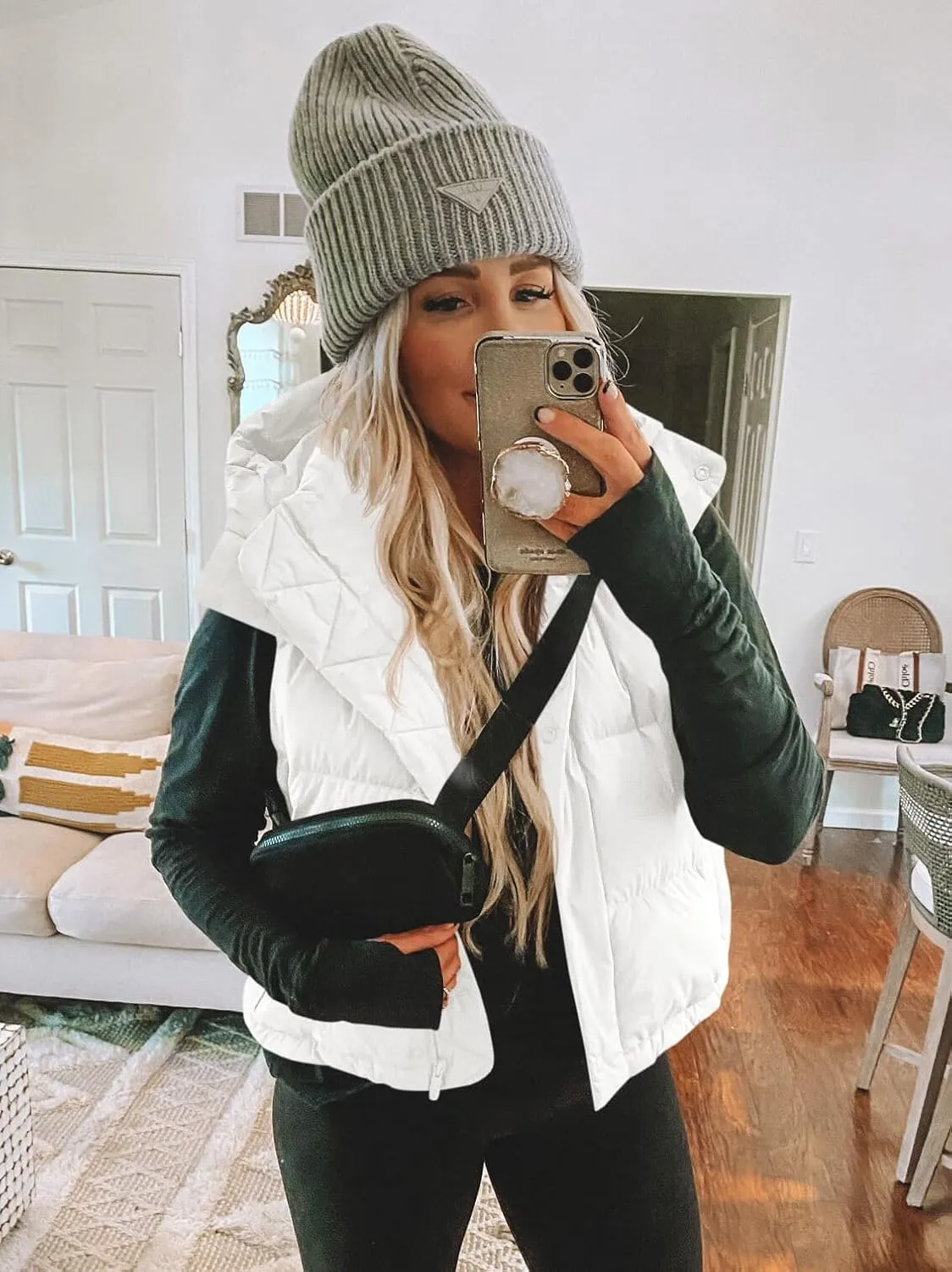 Imily Bela Womens Quilted Puffer Vest Hooded Winter Casual Stand Collar Gilet With Pockets