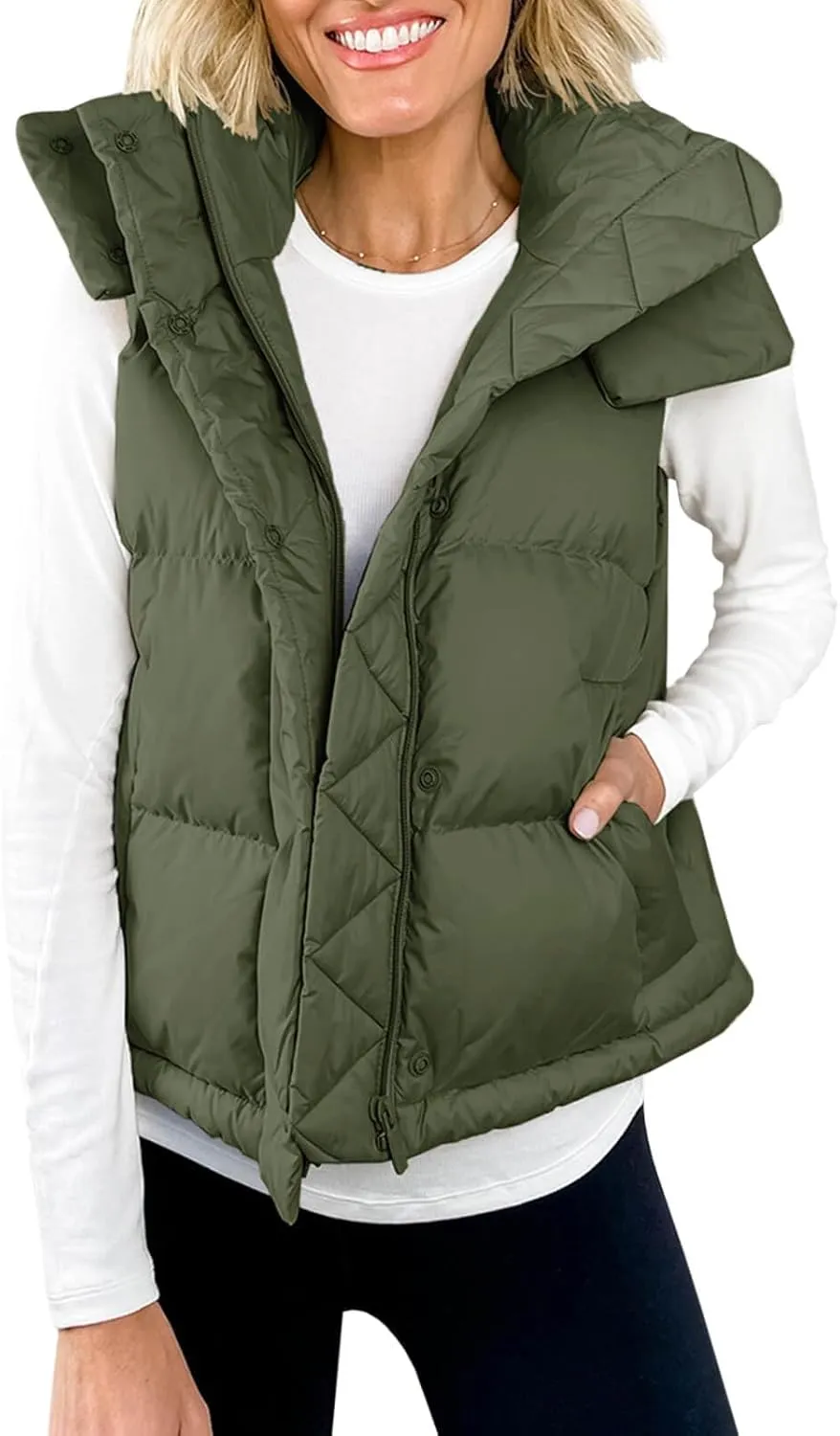 Imily Bela Womens Quilted Puffer Vest Hooded Winter Casual Stand Collar Gilet With Pockets