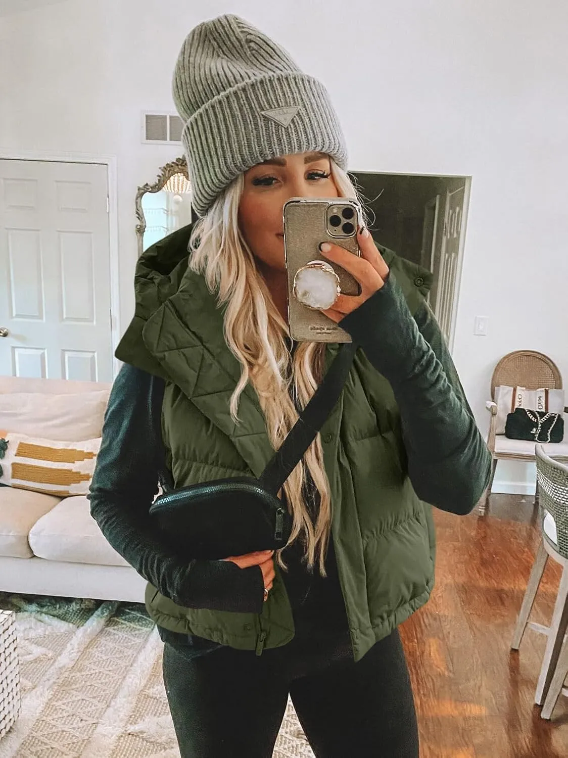 Imily Bela Womens Quilted Puffer Vest Hooded Winter Casual Stand Collar Gilet With Pockets