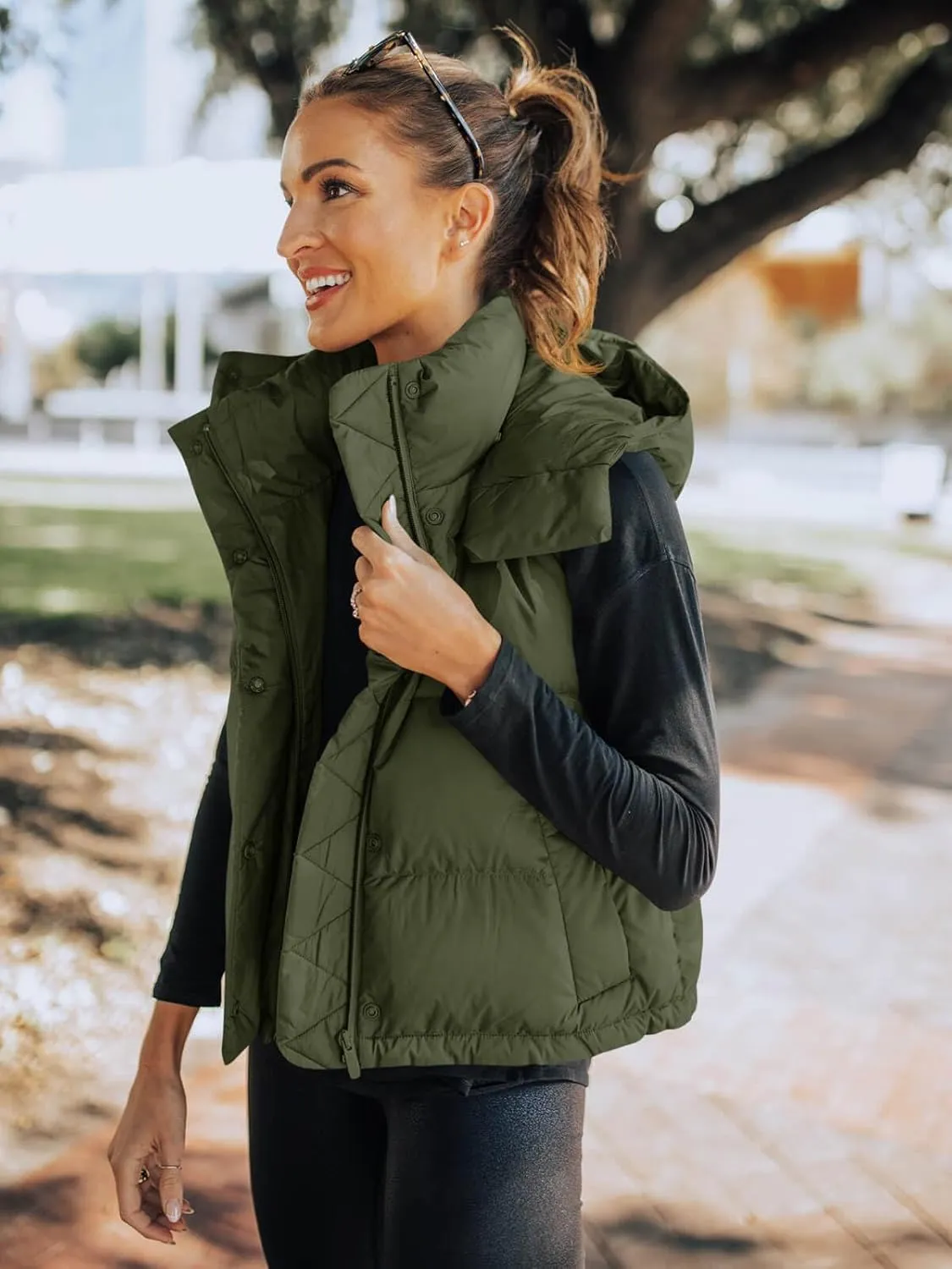 Imily Bela Womens Quilted Puffer Vest Hooded Winter Casual Stand Collar Gilet With Pockets