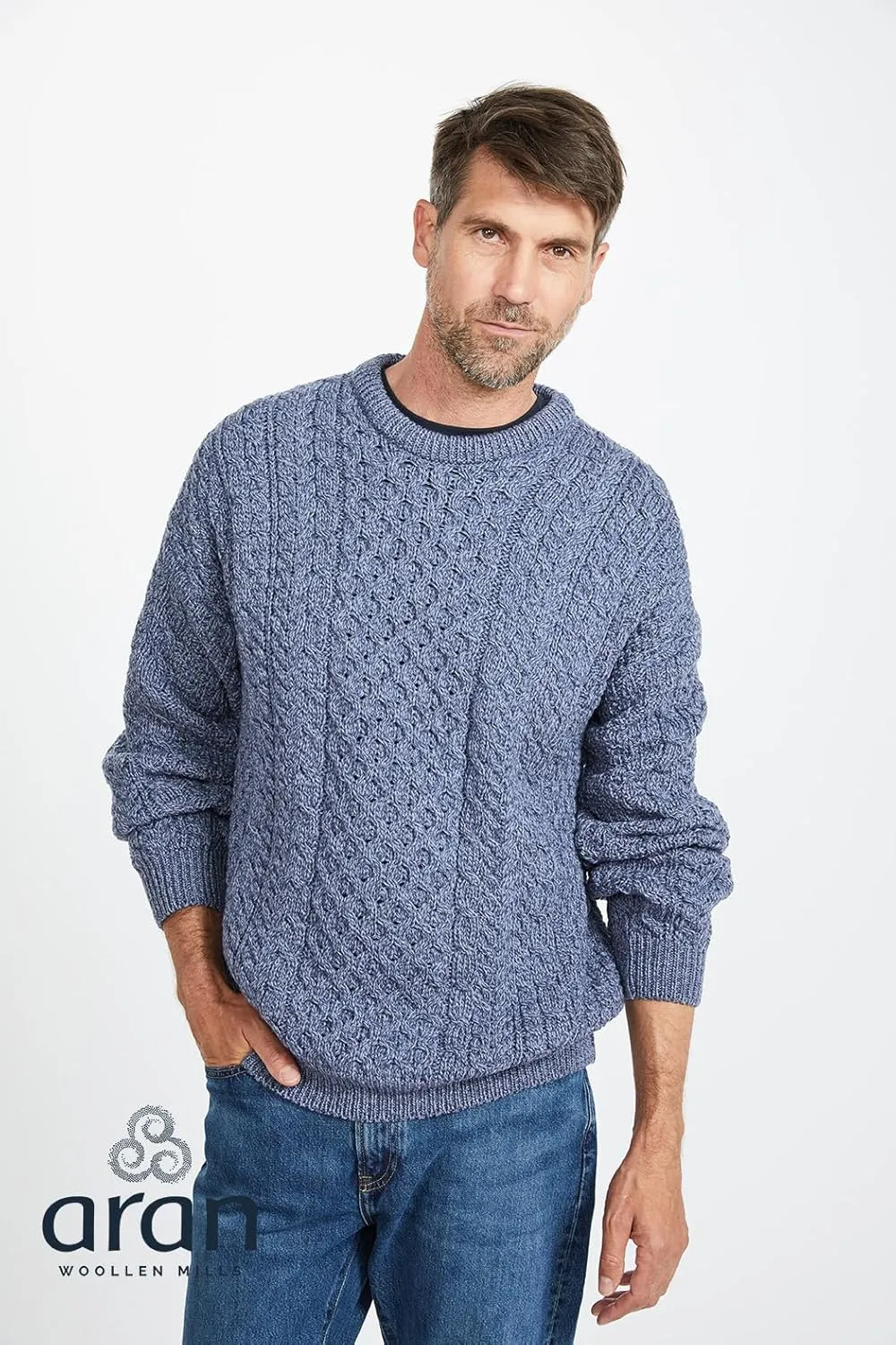 Inisheer Mens Irish Cable Knit Sweater, 100% Natural Irish Wool