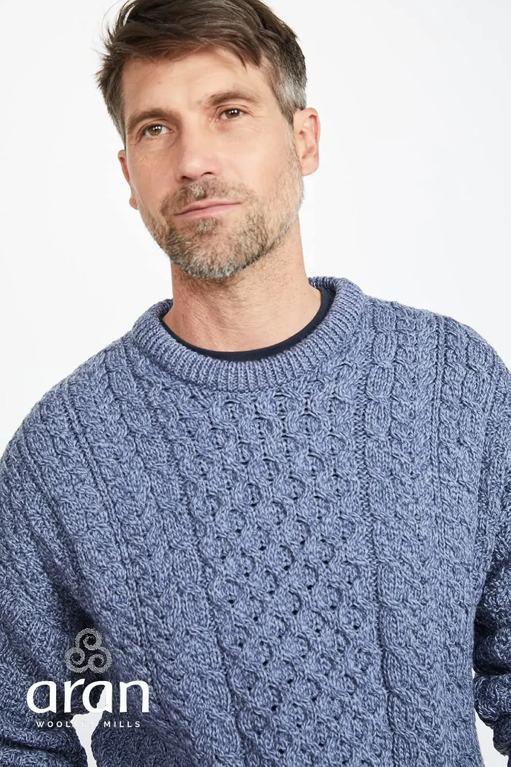 Inisheer Mens Irish Cable Knit Sweater, 100% Natural Irish Wool