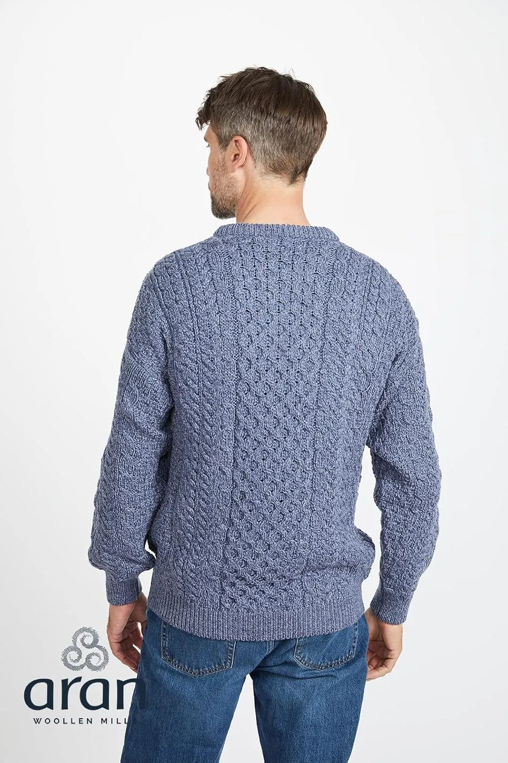 Inisheer Mens Irish Cable Knit Sweater, 100% Natural Irish Wool