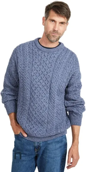 Inisheer Mens Irish Cable Knit Sweater, 100% Natural Irish Wool