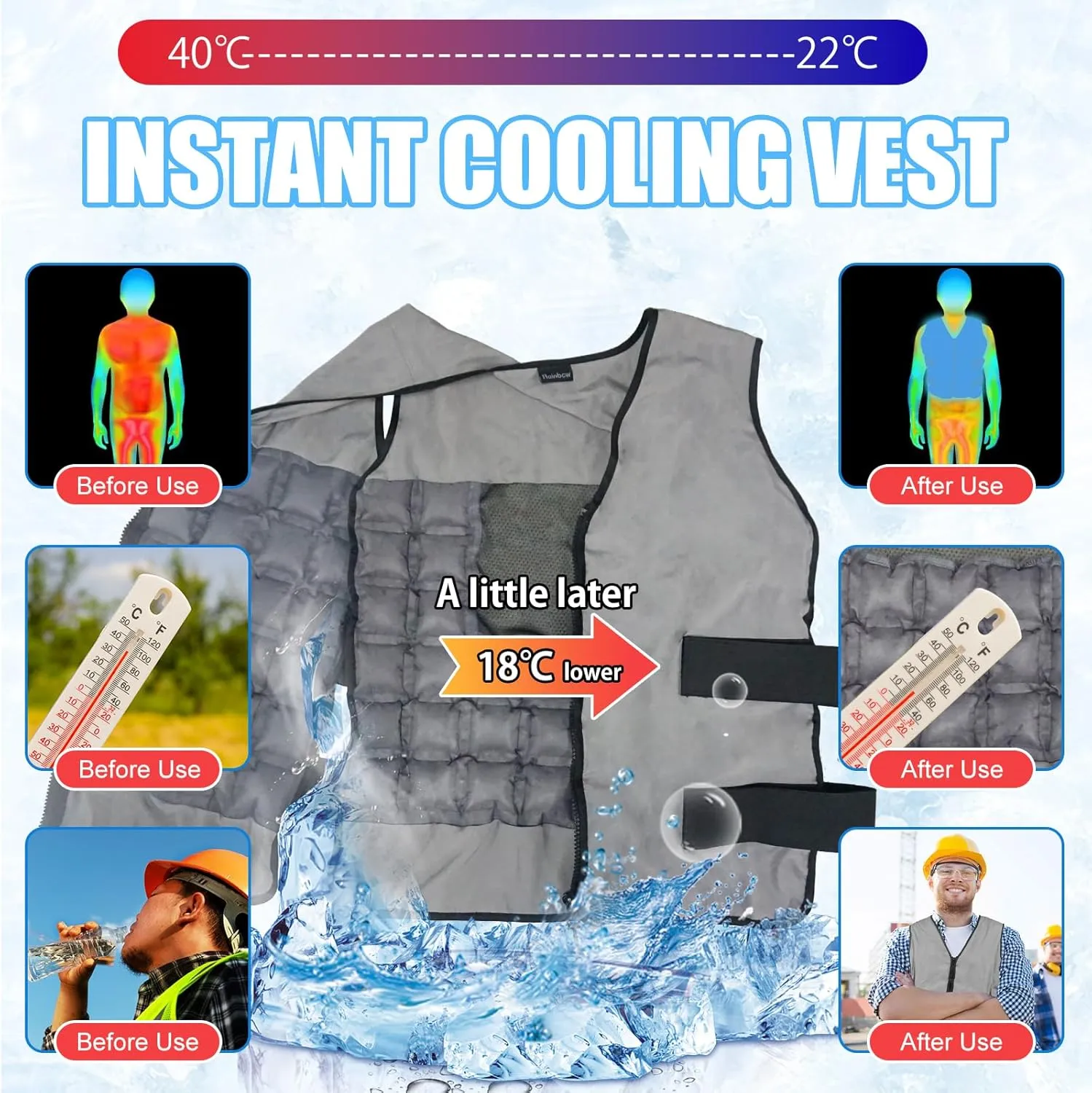 Instant Cooling Vest with 84 Ice Cells, Adjustable Unisex Cold Vest for Hot Weather, Reusable Cooling Gear for Outdoor Work