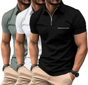 JACKETOWN 3 Pack Polo Shirt for Men Quarter Zip Polo T Shirt Casual Short Sleeve Collared Shirts with Pocket