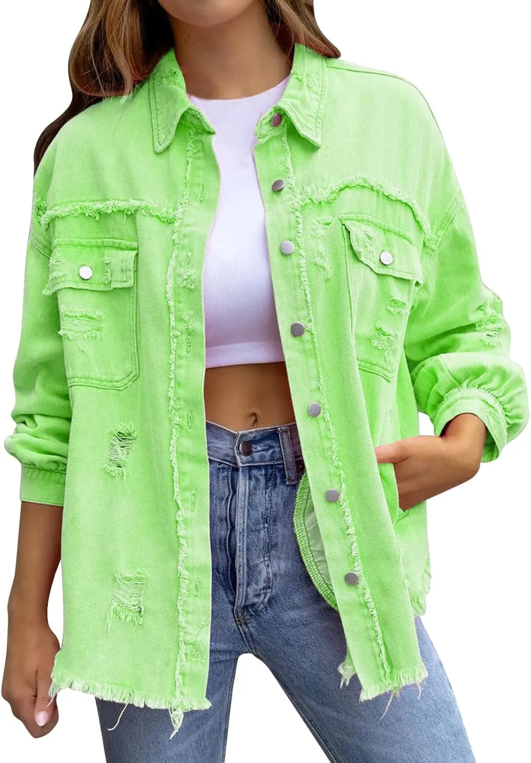 Jackets To Wear Over Dresses Women's Trendy Ripped Oversized Denim Jacket Casual Long Boyfriend Denim Shirt Dress