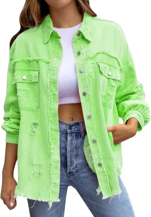 Jackets To Wear Over Dresses Women's Trendy Ripped Oversized Denim Jacket Casual Long Boyfriend Denim Shirt Dress
