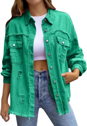 Jackets To Wear Over Dresses Women's Trendy Ripped Oversized Denim Jacket Casual Long Boyfriend Denim Shirt Dress