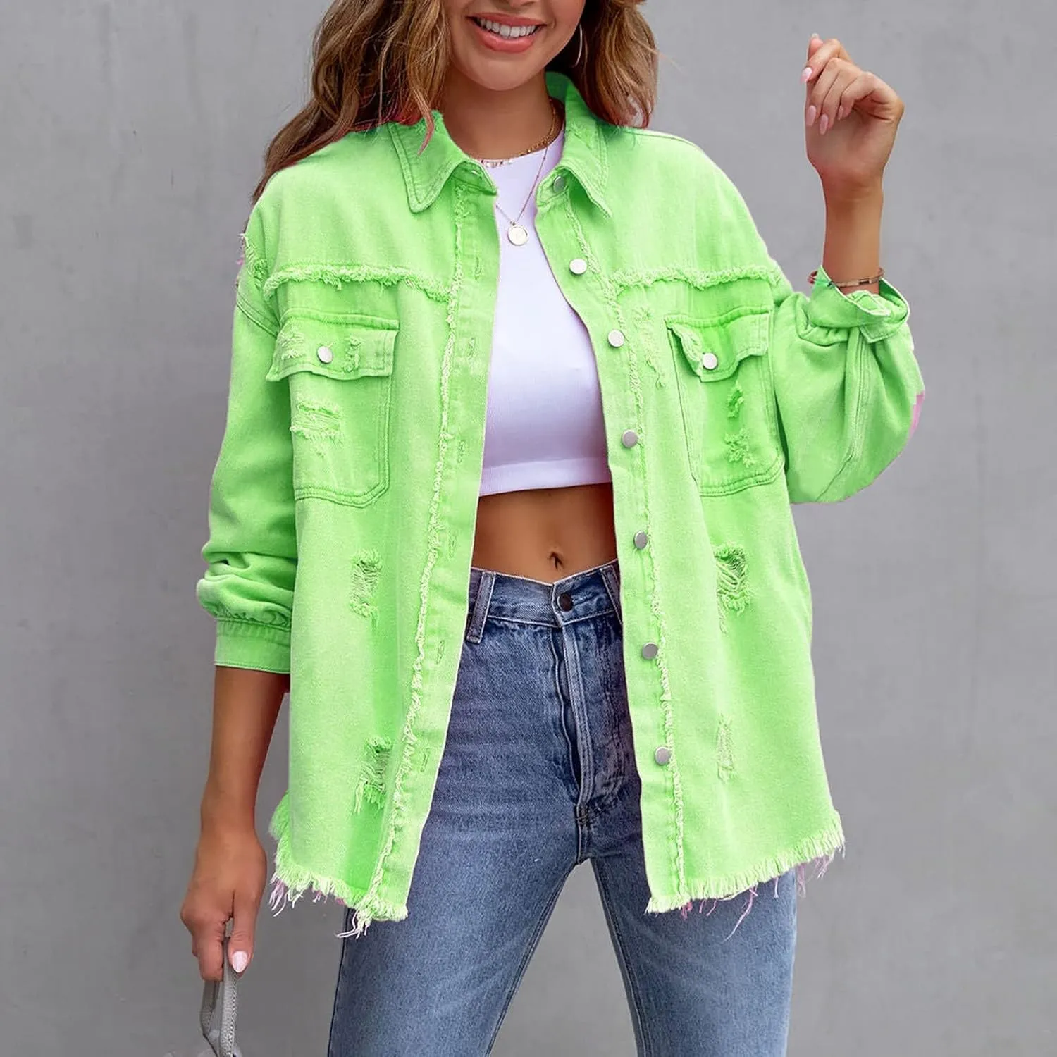Jackets To Wear Over Dresses Women's Trendy Ripped Oversized Denim Jacket Casual Long Boyfriend Denim Shirt Dress