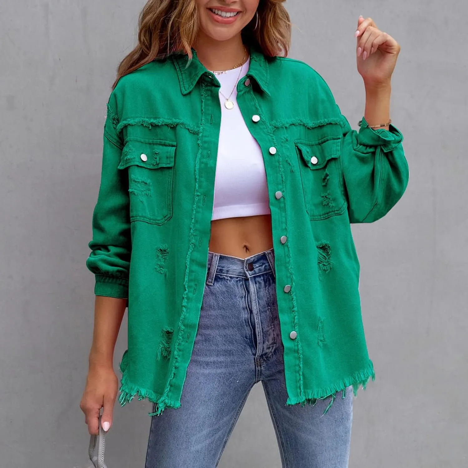 Jackets To Wear Over Dresses Women's Trendy Ripped Oversized Denim Jacket Casual Long Boyfriend Denim Shirt Dress