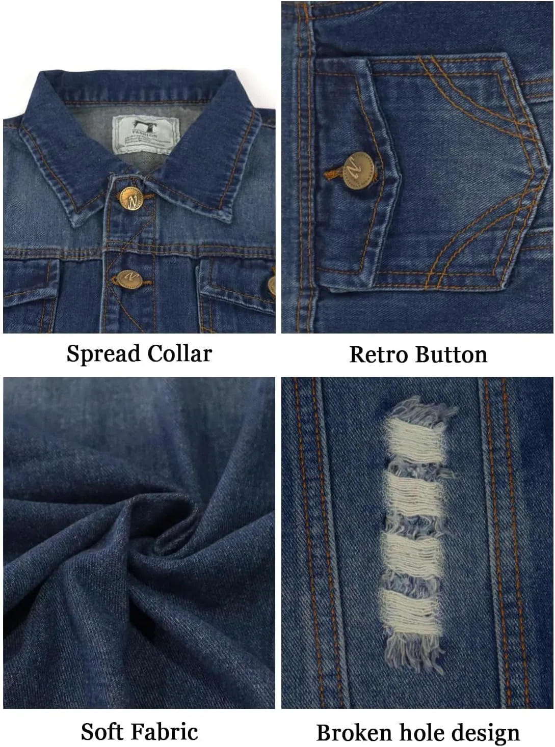 Jade Hare Men's Denim Vest Jean Vest Motorcycle Jacket Casual Style Sleeveless Ripped Denim Jacket