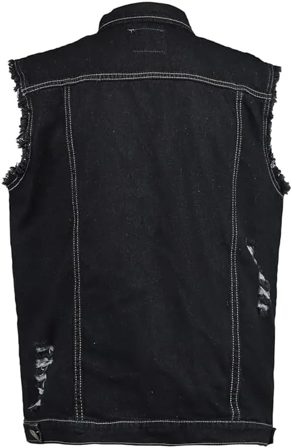 Jade Hare Men's Denim Vest Jean Vest Motorcycle Jacket Casual Style Sleeveless Ripped Denim Jacket