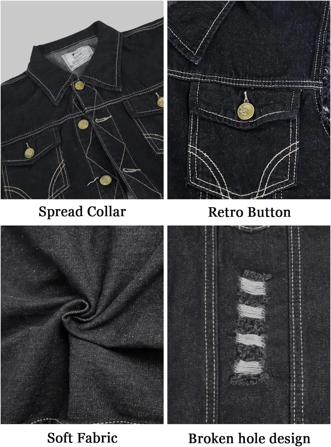 Jade Hare Men's Denim Vest Jean Vest Motorcycle Jacket Casual Style Sleeveless Ripped Denim Jacket