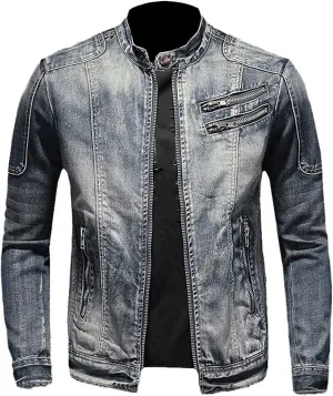 Jean Jacket for Men Slim Fit Vintage Washed Denim Jacket Coat Long Sleeve Teen Boys Hip Hop Rock Motorcycle Jackets