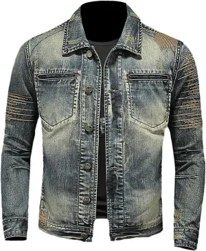 Jean Jacket for Men Slim Fit Vintage Washed Denim Jacket Coat Long Sleeve Teen Boys Hip Hop Rock Motorcycle Jackets