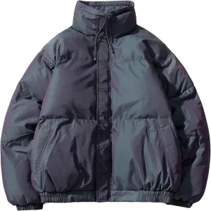 JEsilunmaMY Mens Winter Thicken Padded Coat Casual Stand Collar Solid Color Puffer Jacket Solid Color Cotton Down Outwear
