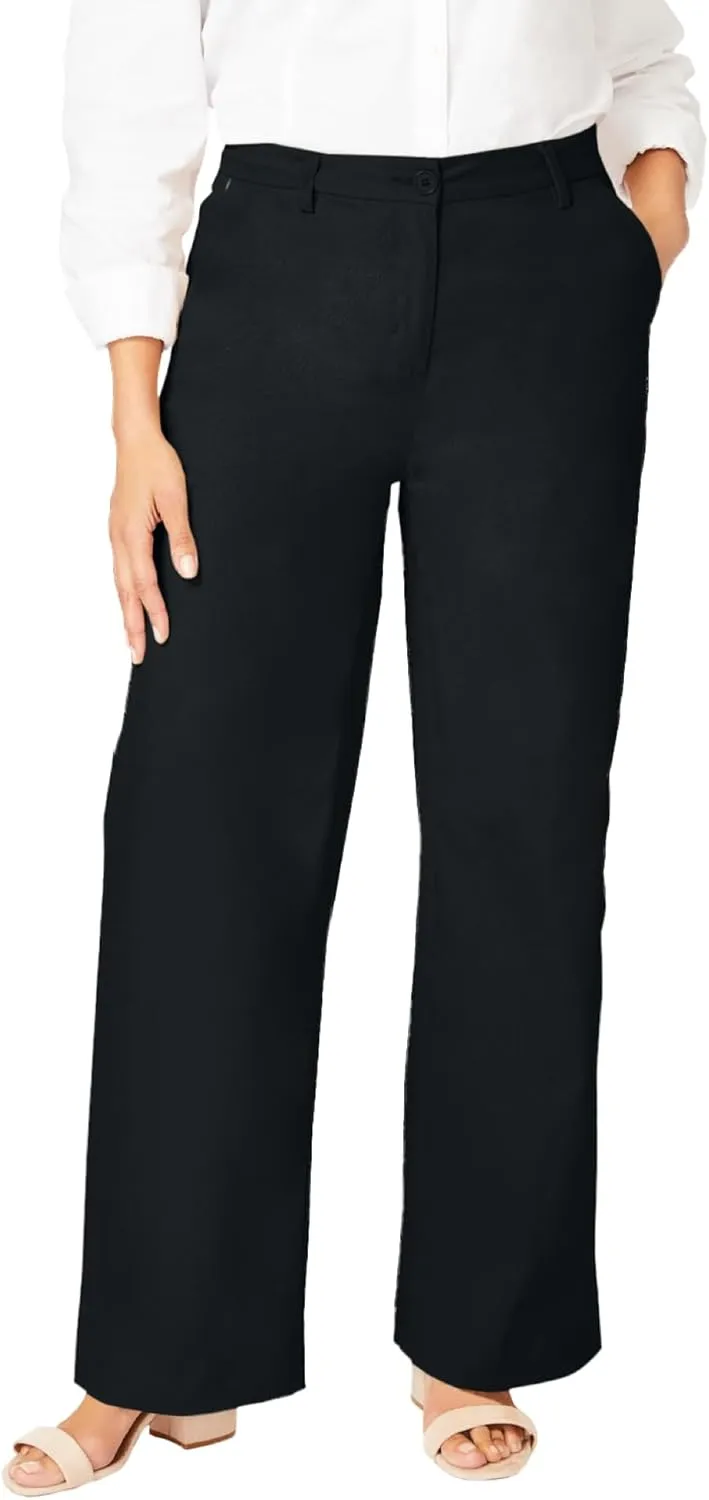 Jessica London Women's Plus Size Stretch Cotton Chino Wide-Leg Trouser