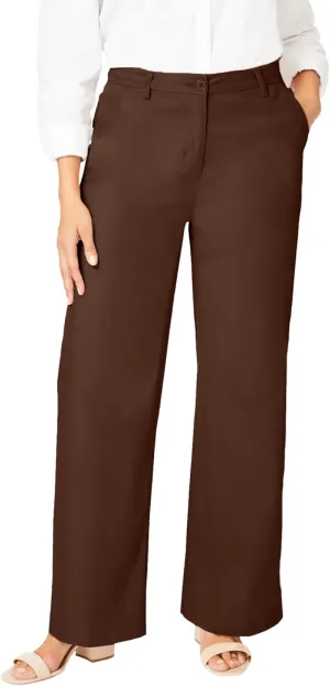 Jessica London Women's Plus Size Stretch Cotton Chino Wide-Leg Trouser