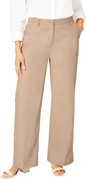 Jessica London Women's Plus Size Stretch Cotton Chino Wide-Leg Trouser