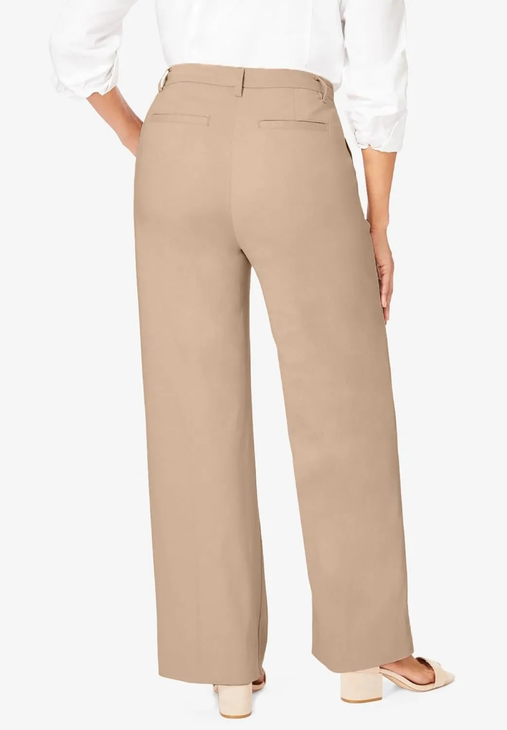 Jessica London Women's Plus Size Stretch Cotton Chino Wide-Leg Trouser