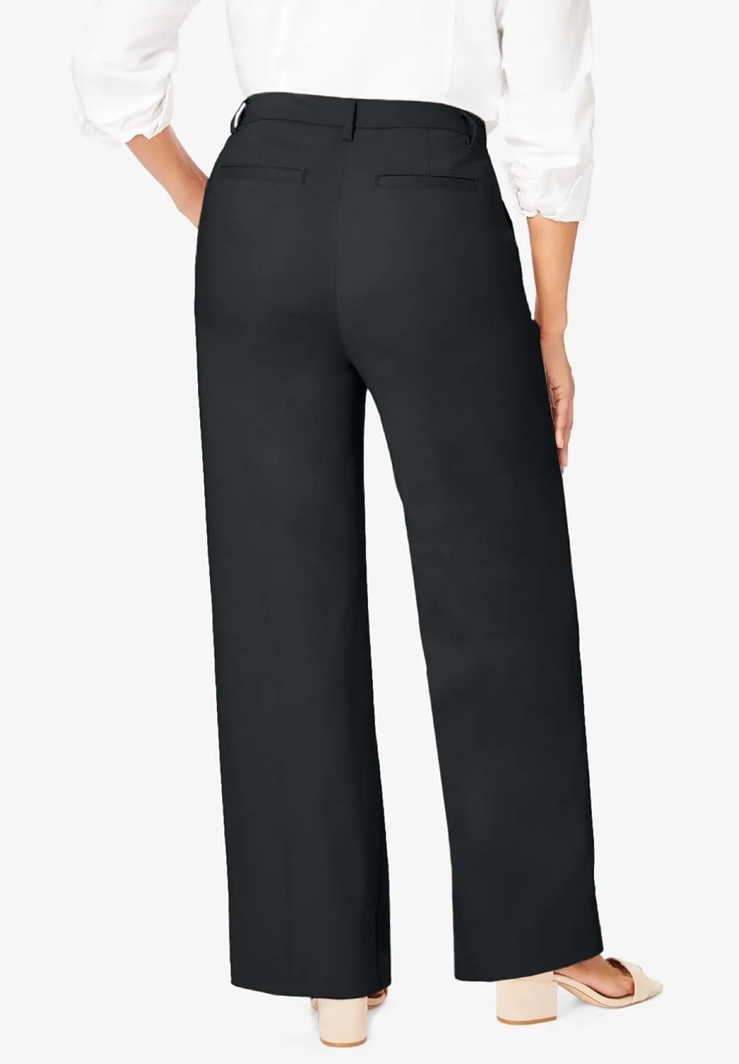 Jessica London Women's Plus Size Stretch Cotton Chino Wide-Leg Trouser