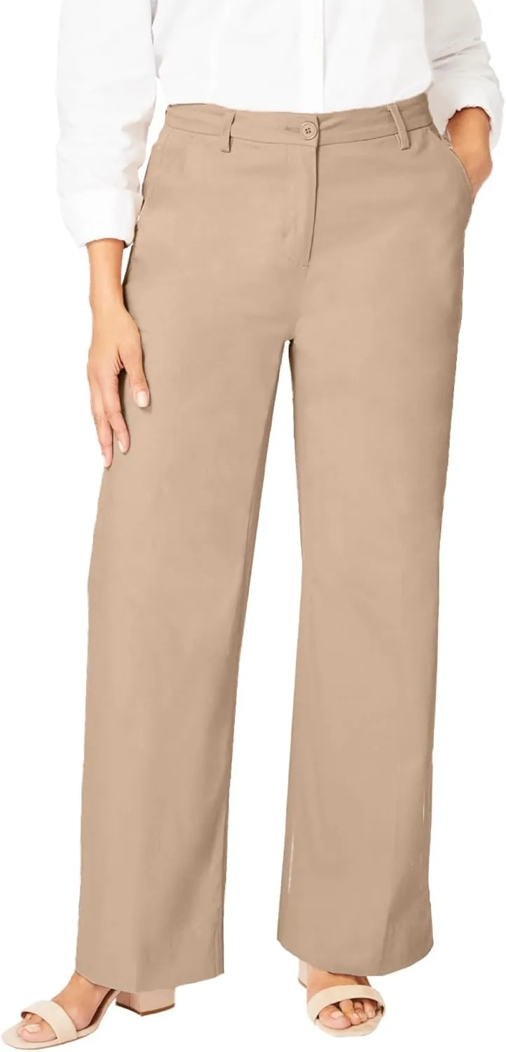 Jessica London Women's Plus Size Stretch Cotton Chino Wide-Leg Trouser