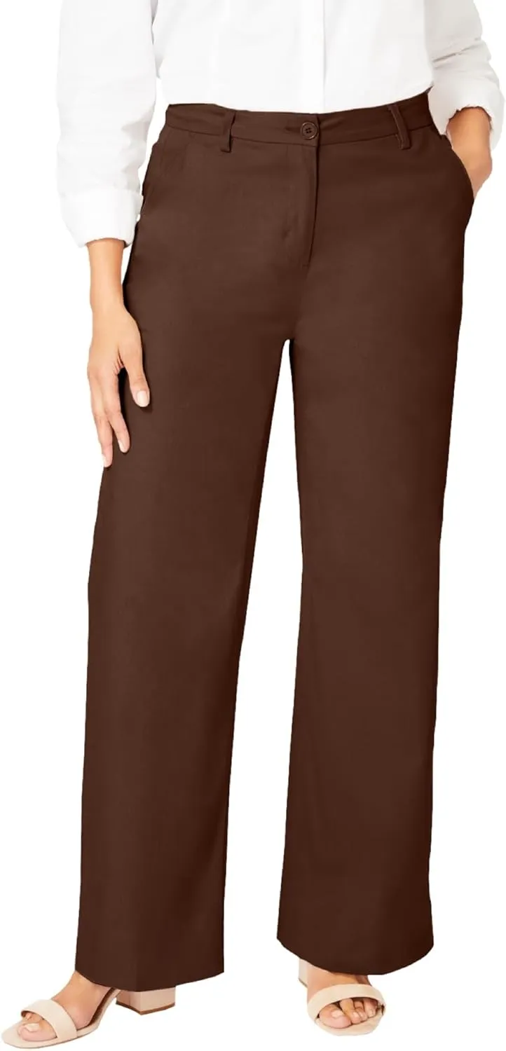 Jessica London Women's Plus Size Stretch Cotton Chino Wide-Leg Trouser