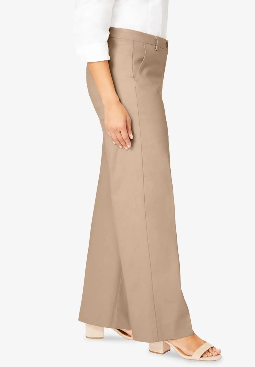 Jessica London Women's Plus Size Stretch Cotton Chino Wide-Leg Trouser