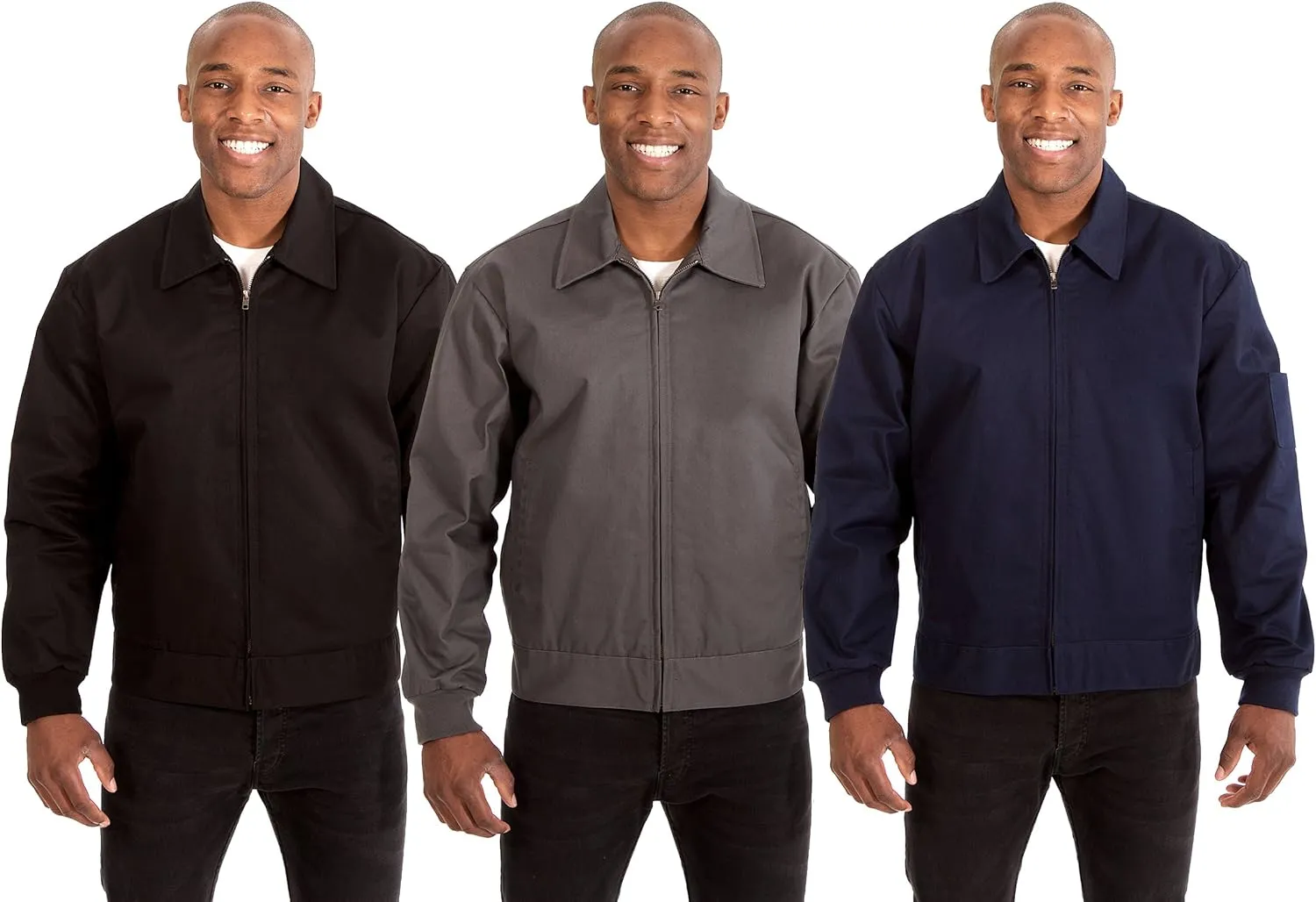 JH DESIGN GROUP Men's Mechanics Jacket a Zip Up Work Coat with Quilted Lining in Navy Blue & Charcoal Grey