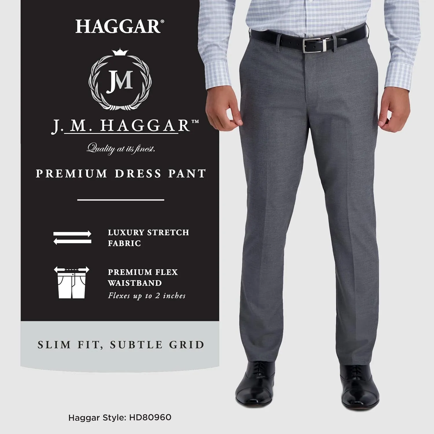 J.M. Haggar Men's 4 Way Stretch Slim Fit Flat Front Dress Pant