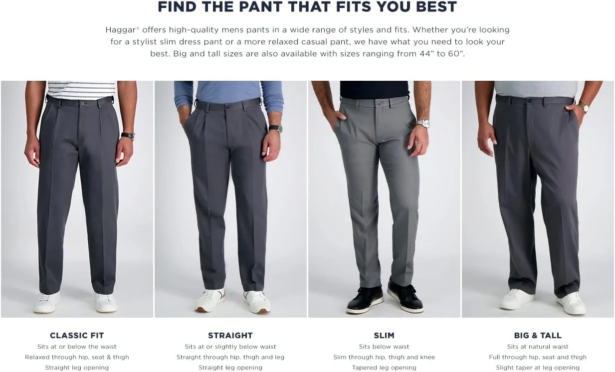 J.M. Haggar Men's 4 Way Stretch Slim Fit Flat Front Dress Pant