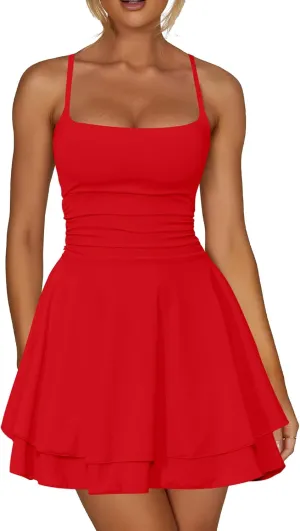 Kaximil Women's Sexy Ruffle Mini Dress Spaghetti Strap Ruched Corset Party Club Short Dresses