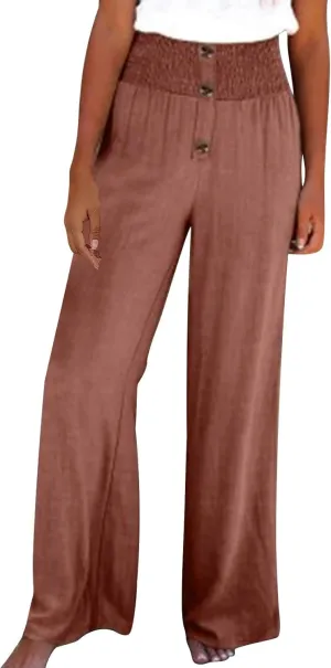 Lastesso Wide Leg Pants Woman Cotton Linen Summer Palazzo Pants Trendy High Waisted Palazzo Trousers Lightweight Boho Clothes