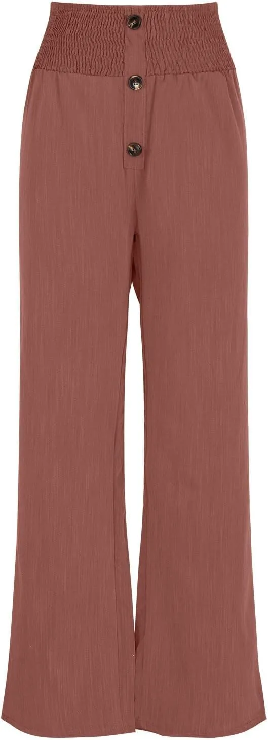 Lastesso Wide Leg Pants Woman Cotton Linen Summer Palazzo Pants Trendy High Waisted Palazzo Trousers Lightweight Boho Clothes