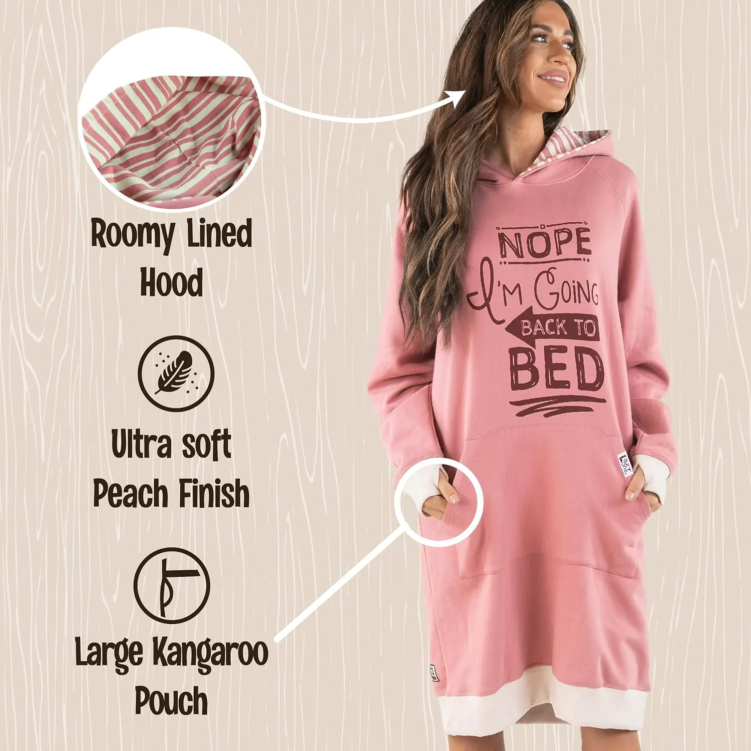 Lazy One Oversized Hoodie Sweatshirt, Comfortable Sleepwear, Sweater Dress for Women