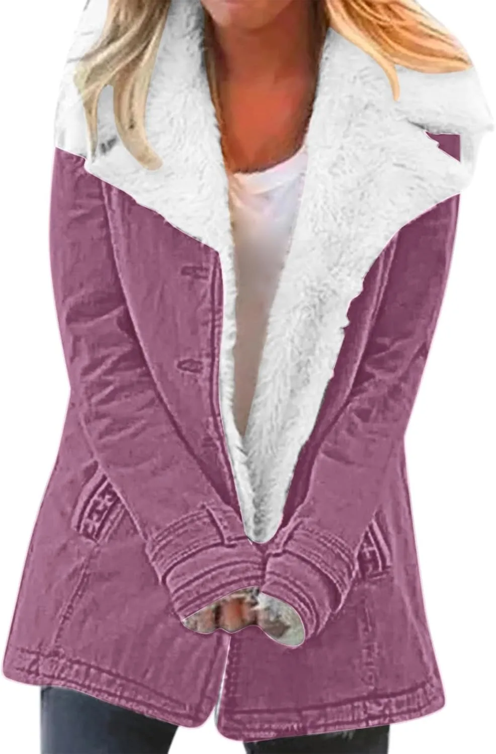 LCMTWX Fuzzy Fleece Jackets for Women Lapel Single Breasted Long Sleeve Plus Size Outwear Fuzzy Faux Shearling Zipper Plus