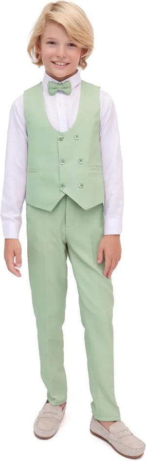 Lilax Toddler & Little Boys Suit Set, Formal Suit Vest, White Dress Shirt, Dress Pants and Bowtie 4 Piece Suit Set