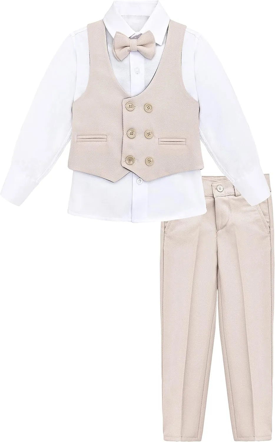 Lilax Toddler & Little Boys Suit Set, Formal Suit Vest, White Dress Shirt, Dress Pants and Bowtie 4 Piece Suit Set