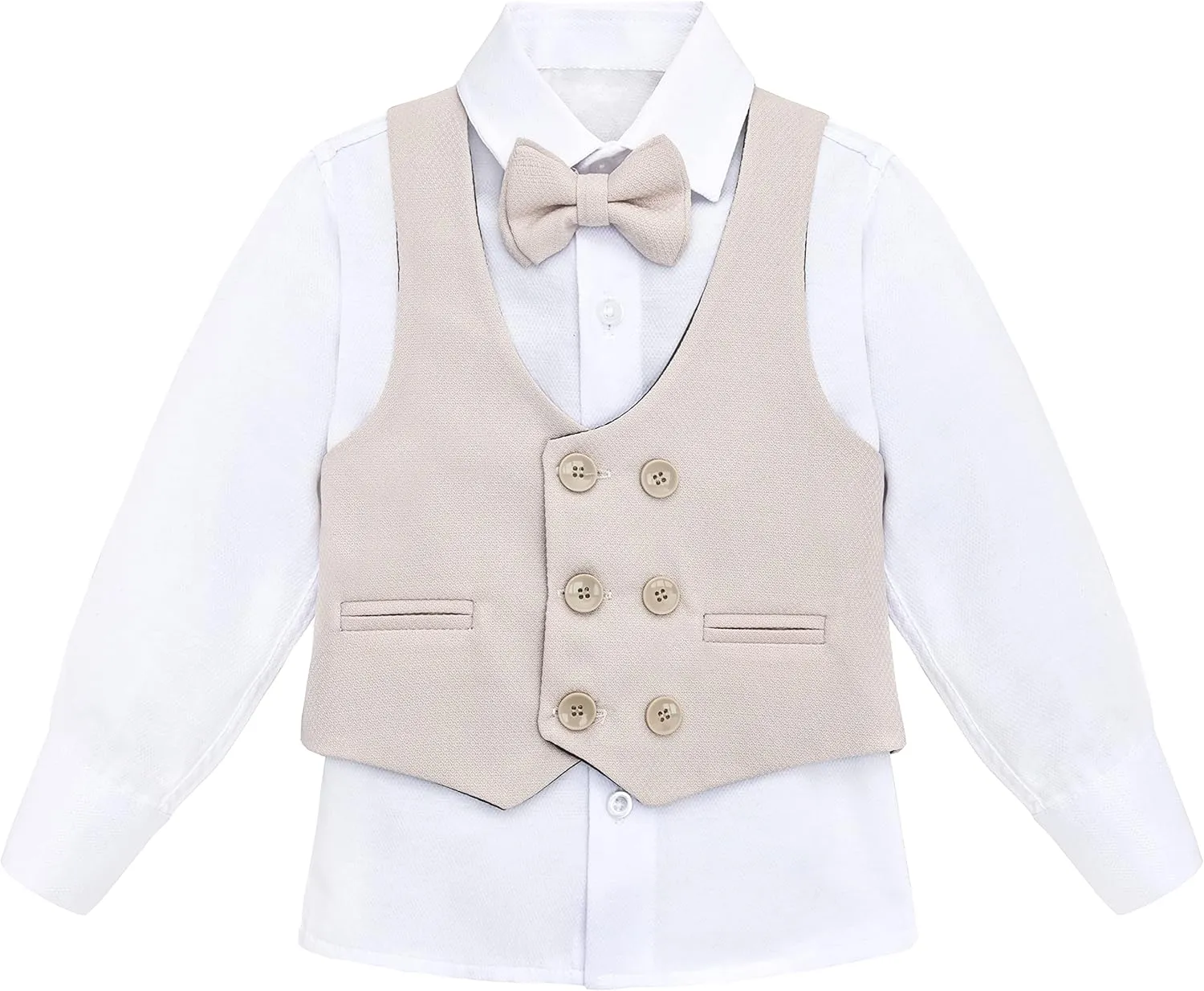 Lilax Toddler & Little Boys Suit Set, Formal Suit Vest, White Dress Shirt, Dress Pants and Bowtie 4 Piece Suit Set
